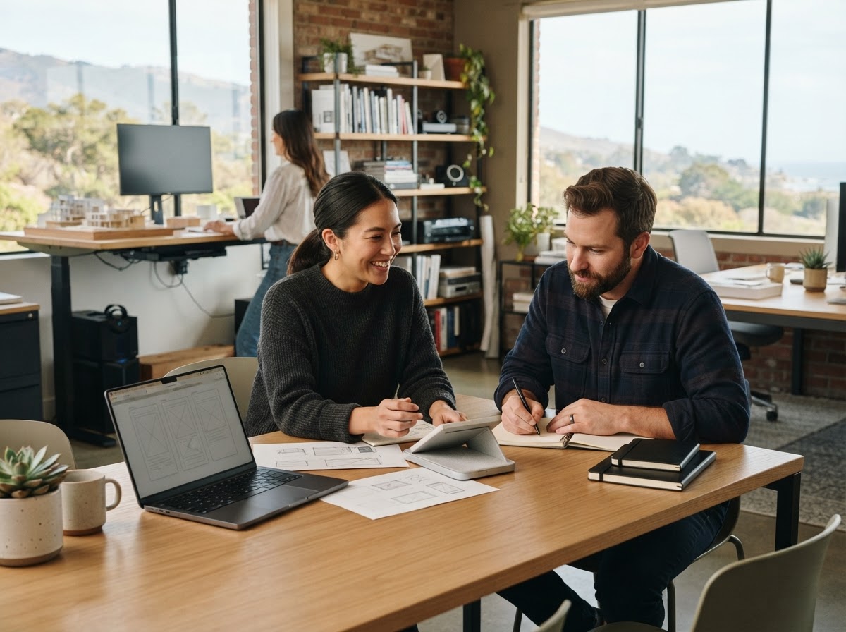 Peak Vestholm team reviewing data-driven investment analysis on a laptop
